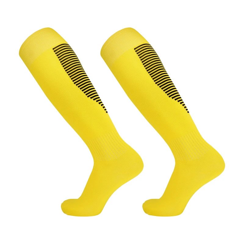 Knee-High Soccer Socks Yellow with Black Stripe Pattern