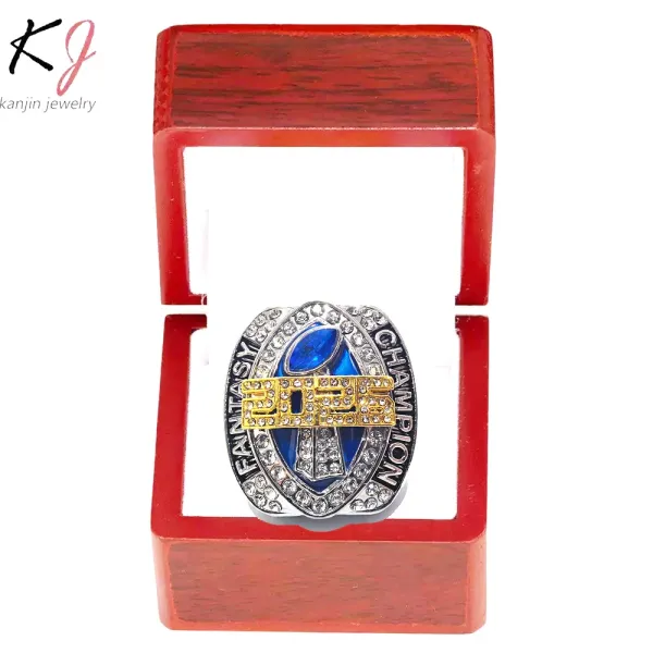 Design Fantasy Football Champion 2025 Ring Silver Blue Gold Jewelry - 5