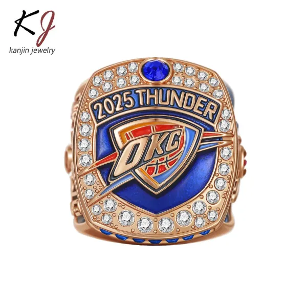 Design Kanjin Jewelry Oklahoma City Thunder 2025 Championship Ring Gold Blue Enamel Ring Jewelry - 3