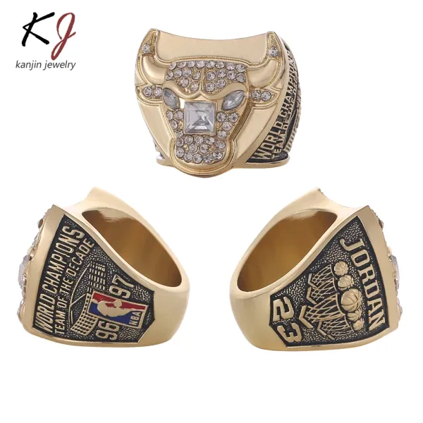 Chicago Bulls NBA Championship Ring Gold Crystal Jewelry - 3