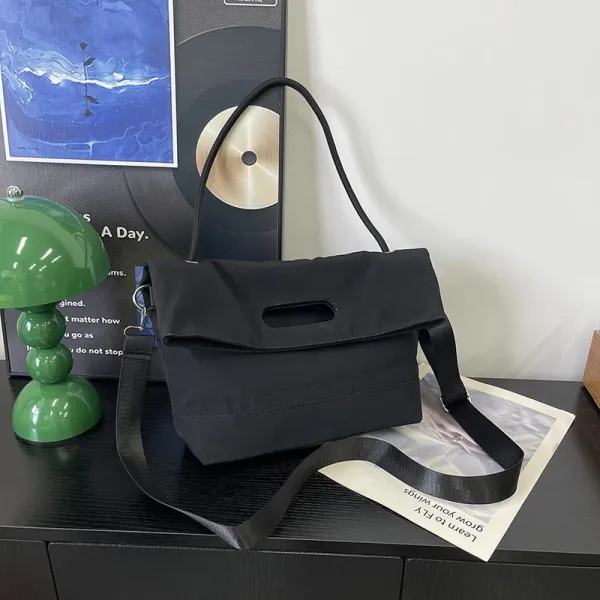 Design Fold-Over Top Handle Crossbody Bag Black - 1