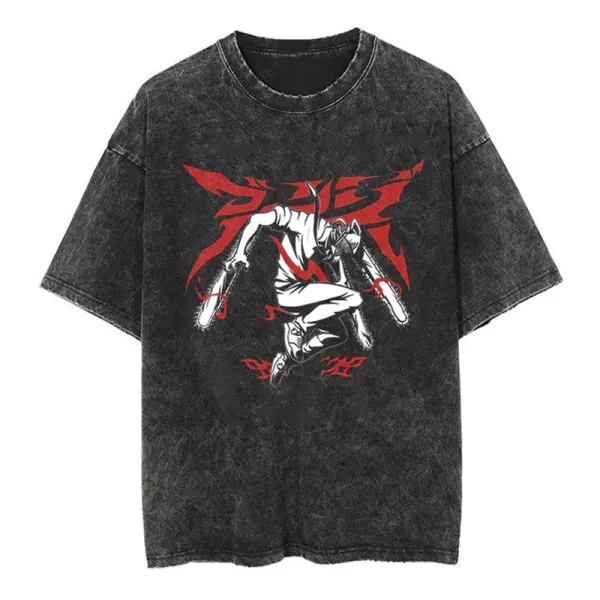 Design Chainsaw Man Acid Wash Black T-Shirt - 1