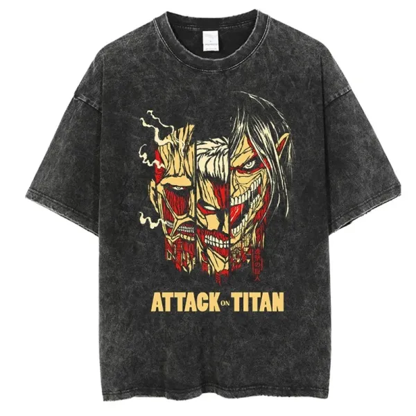 Design Attack on Titan Collage Graphic Washed Black T-Shirt T-Shirts - 1