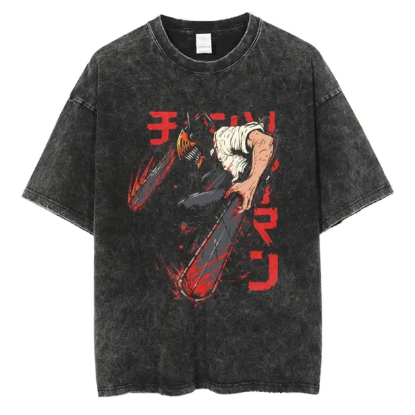Design Chainsaw Man Acid Wash Black T-Shirt - 1