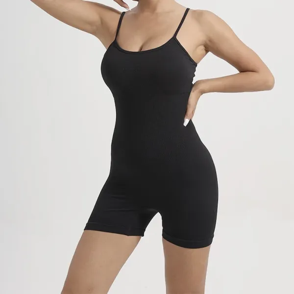 Design Ribbed Bodysuit Black Activewear - 1