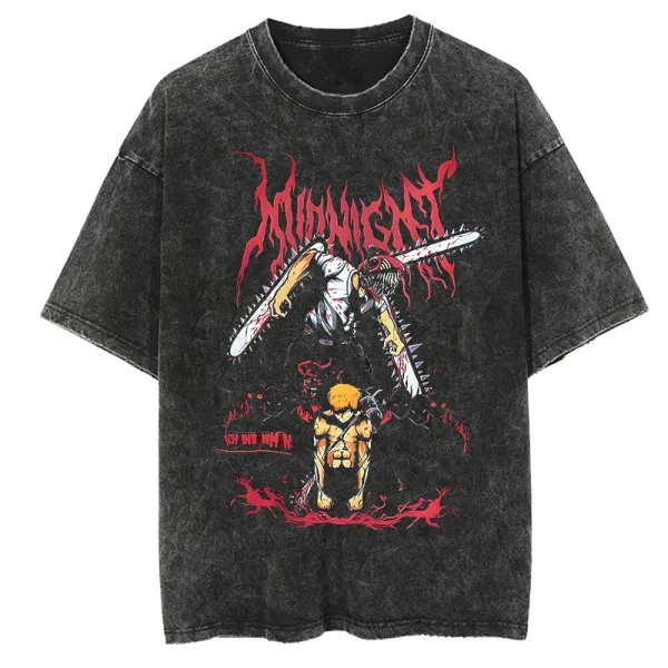 Design Chainsaw Man Midnight T-Shirt Black Acid Wash - 1