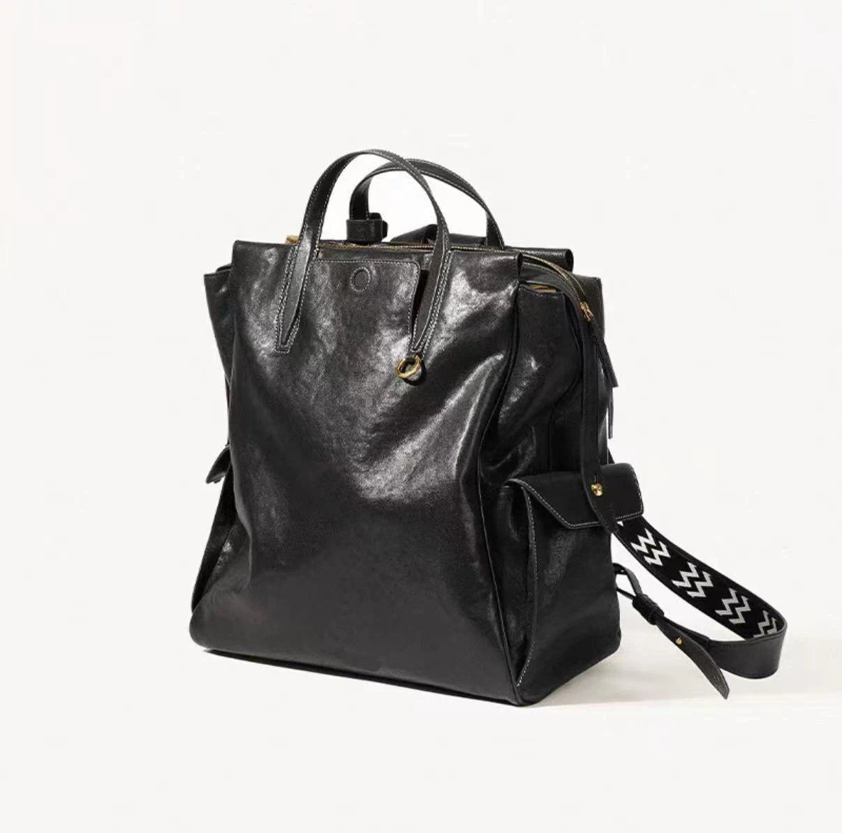 Structured Leather Tote-Backpack Black Handbags