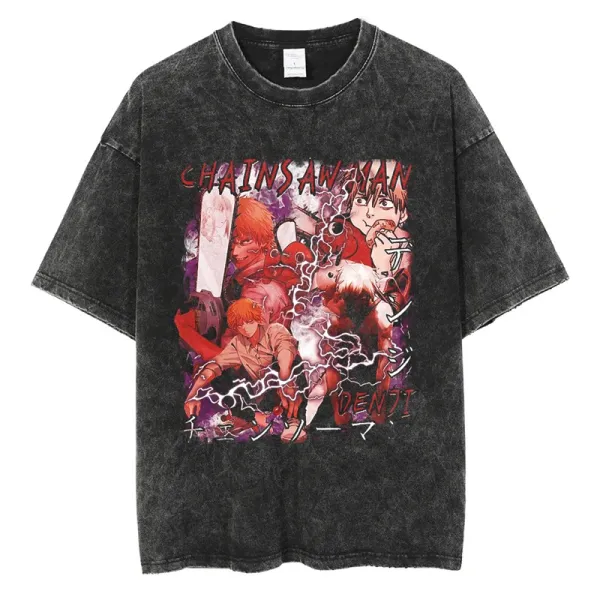 Design Chainsaw Man Graphic Acid Wash T-Shirt - 1