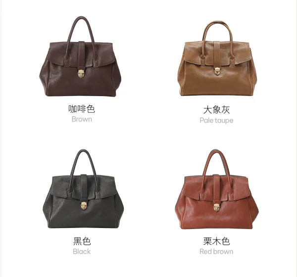 Design Structured Flap Lock Handbag Black - 10