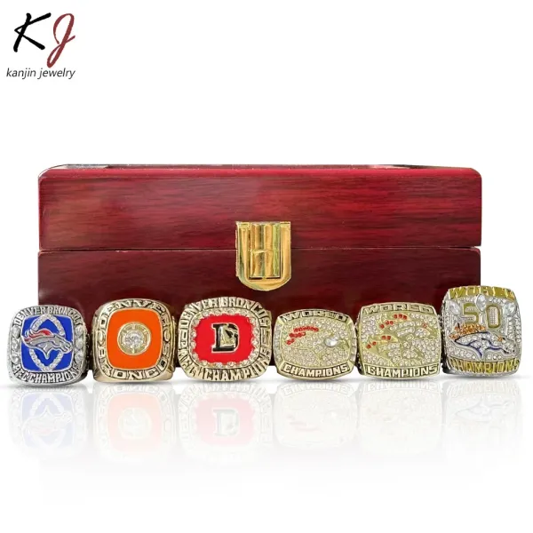 Design Kanjin Jewelry Denver Broncos Championship Rings Collection Red Wooden Display Box Jewelry - 4