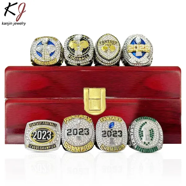 Design Kanjin Jewelry Fantasy Football 2023 Champion Rings Set in Wooden Display Box Accessories - 4