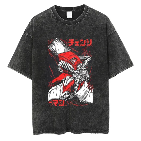 Design Chainsaw Man Acid Wash Black T-Shirt - 1
