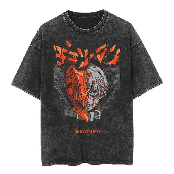 Design Chainsaw Man Acid Wash Black T-Shirt - 1