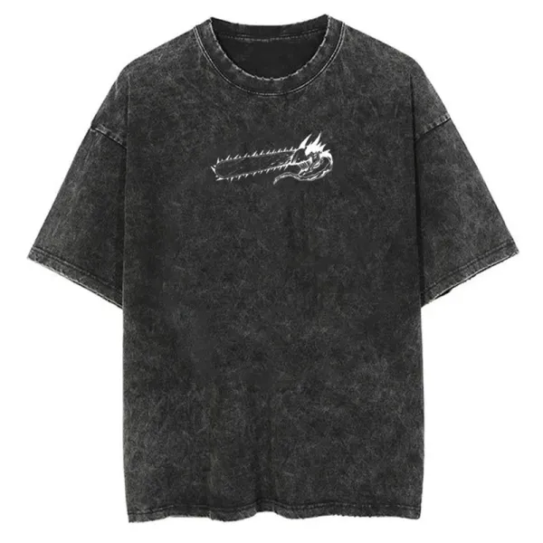 Design Chainsaw Devil Graphic Acid Wash T-Shirt - 1