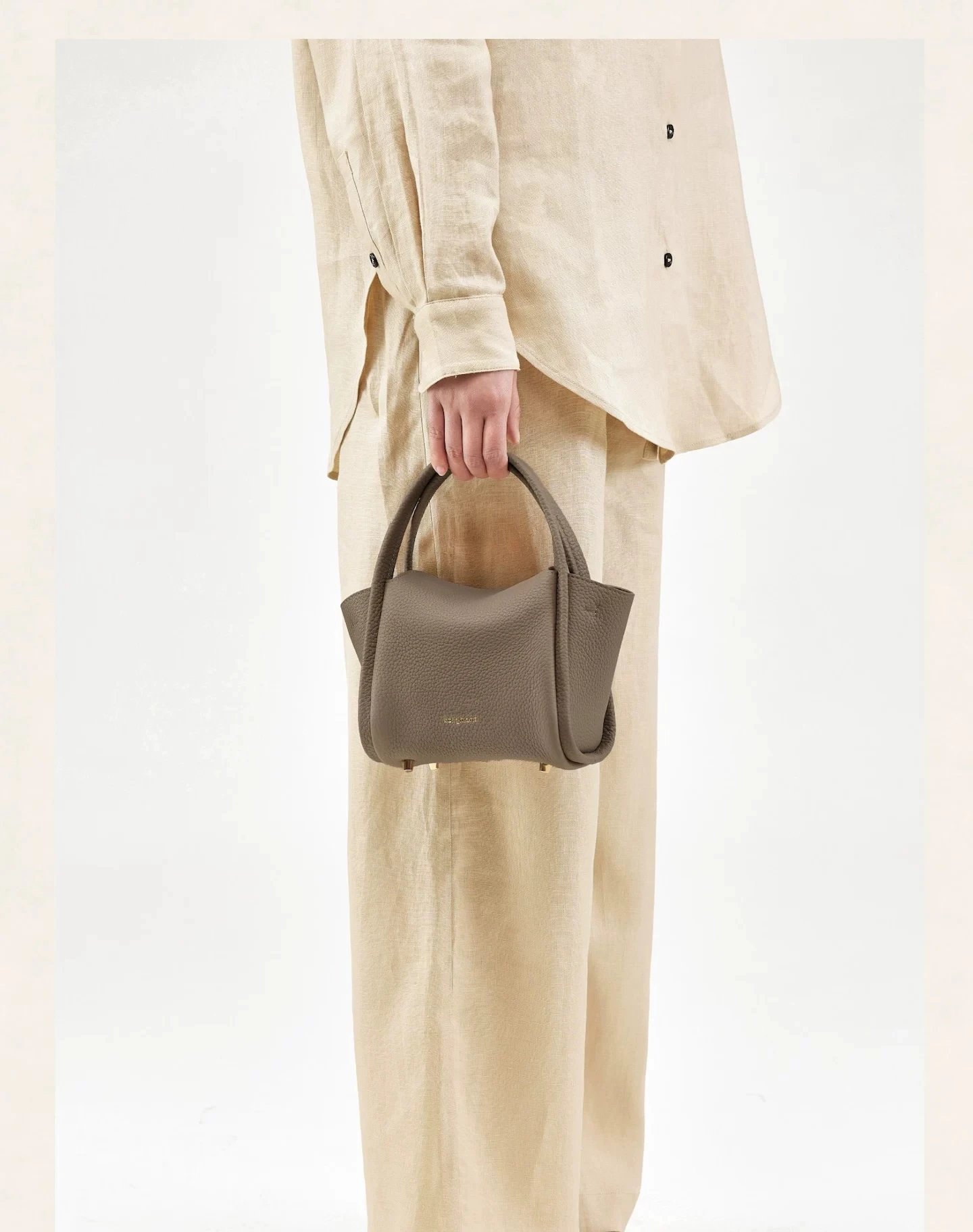 Design Mini Structured Top-Handle Handbag Beige Leather Handbag - 19