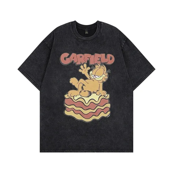 Design Garfield Graphic Oversized Washed Black T-Shirt T-Shirts - 1