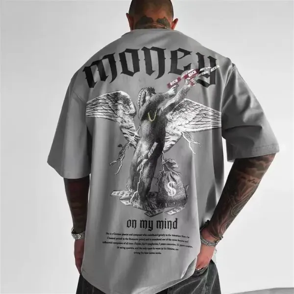 Design Money Angel Graphic Oversized T-Shirt Gray - 5