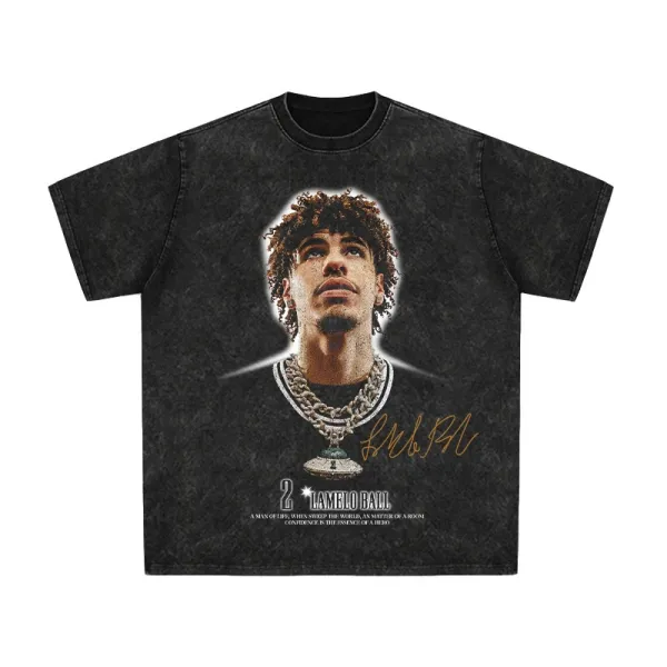 Design Lamelo Ball Signature Graphic Washed Black T-Shirt T-Shirts - 1
