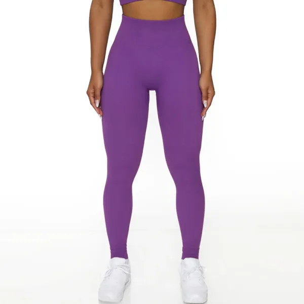 Design Purple Ribbed High-Waisted Leggings - 1