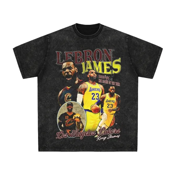 Los Angeles Lakers LeBron James Tribute Acid Wash Black T-Shirt - 1