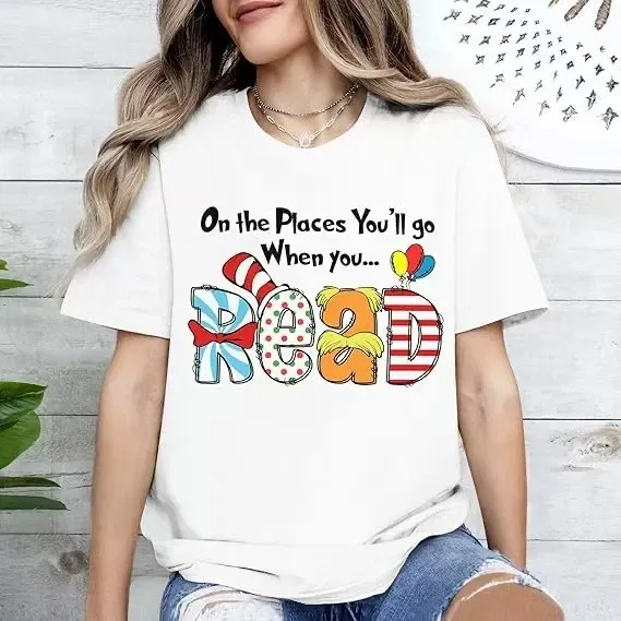 Design Dr. Seuss Inspired 'On the Places You'll Go' Graphic T-Shirt White - 1