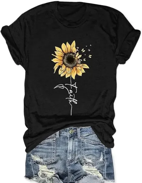 Design Sunflower Faith Graphic T-Shirt Black - 1