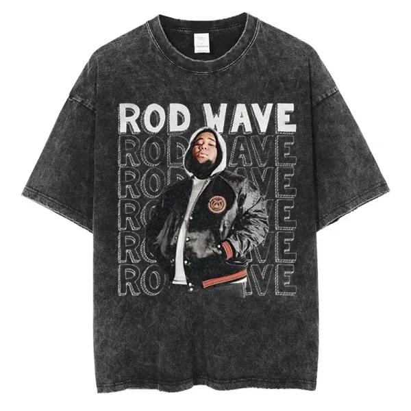 Design Rod Wave Graphic Distressed T-Shirt Black T-Shirts - 1