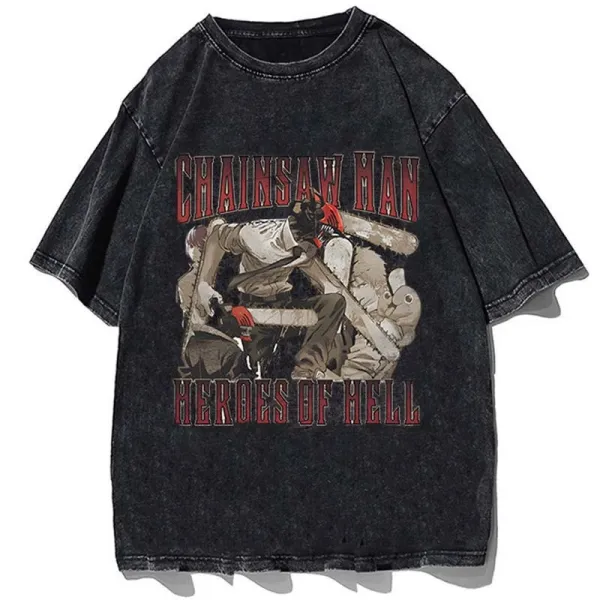 Design Chainsaw Man Heroes of Hell Washed Black T-Shirt - 1