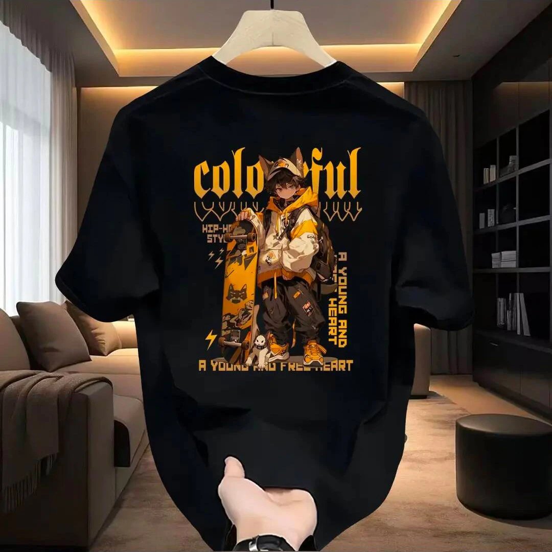 Colorful Anime Graphic Print Black