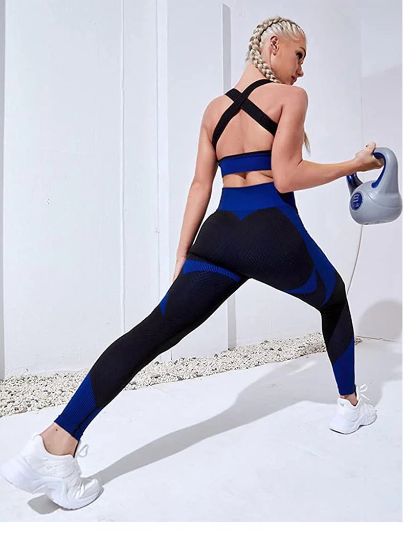 Design High-Neck Zip-Up Crop Top and Leggings Set Navy Black Activewear - 15