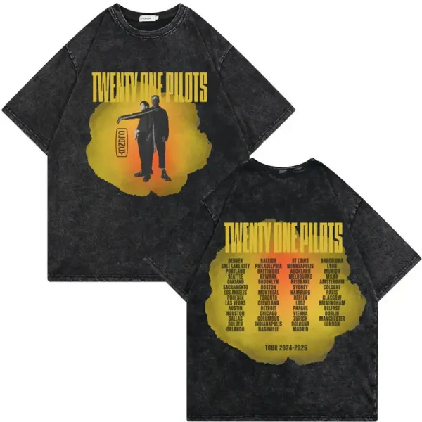 Design Twenty One Pilots Tour 2024-2025 Acid Wash Black T-Shirt T-Shirts - 1