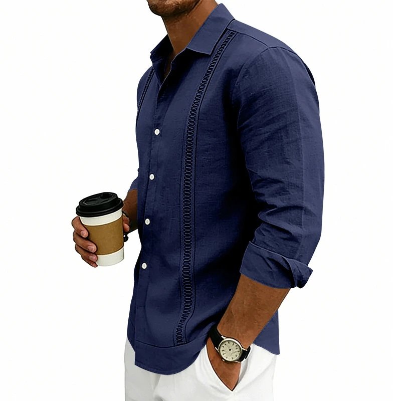 Design Guayabera-Style Shirt Army Green Shirt Tops Shirt - 22