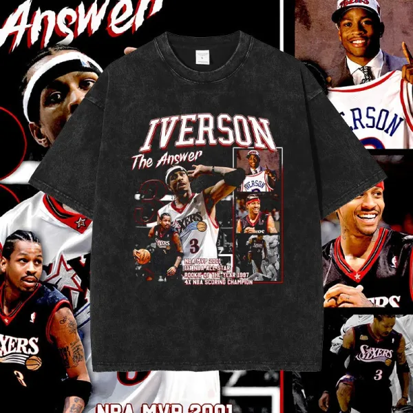 NBA x Mitchell & Ness Allen Iverson 'The Answer' Vintage Wash T-Shirt Black - 1