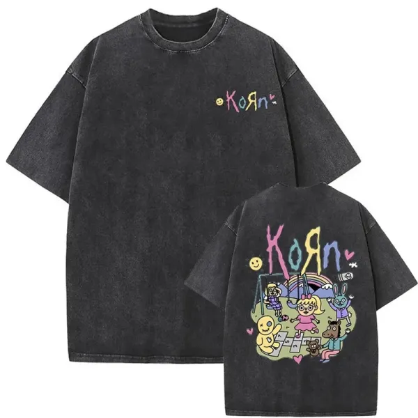 Design Korn x Custom Graphic Washed Black T-Shirt T-Shirts - 1