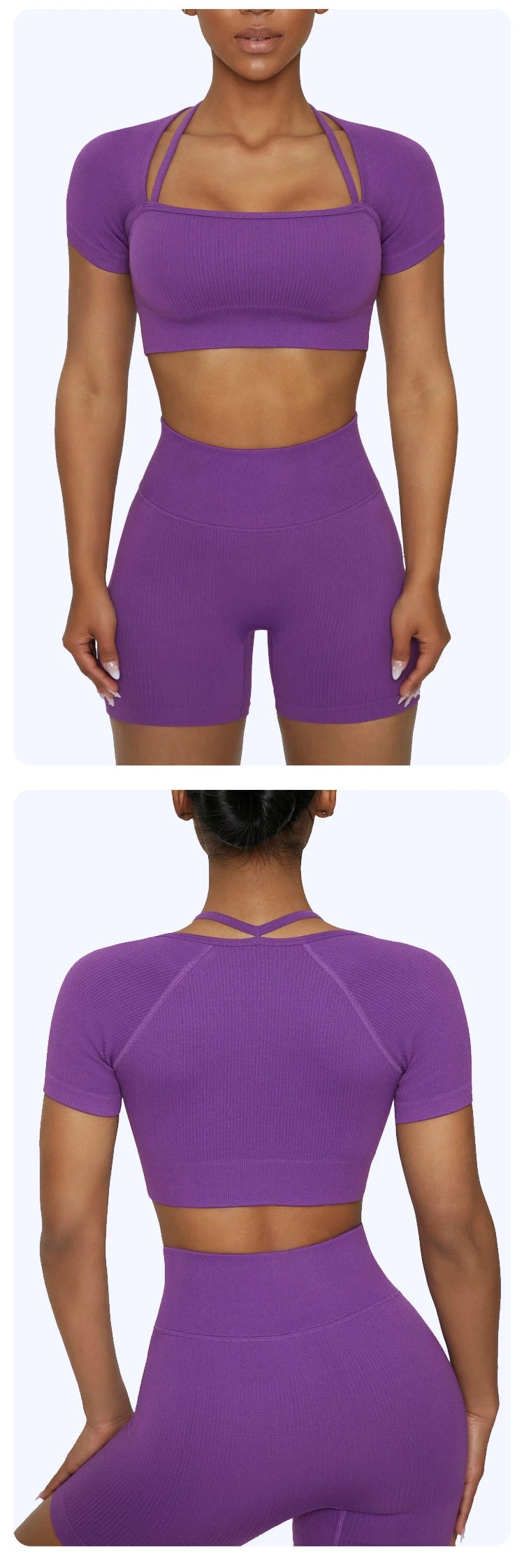 Design Purple High-Waisted Ribbed Activewear Shorts Activewear - 5