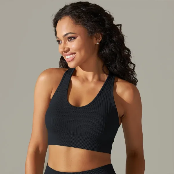 Alo Ribbed High-Neck Sports Bra Black Activewear Top - 1
