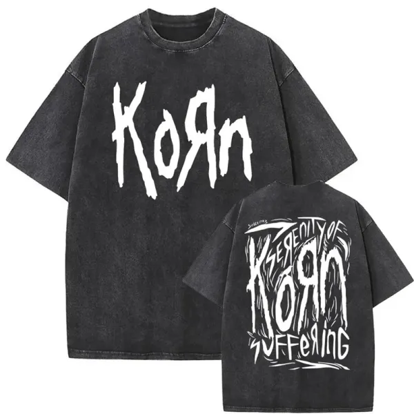 Design Korn Serenity of Suffering Distressed Black T-Shirt T-Shirts - 1