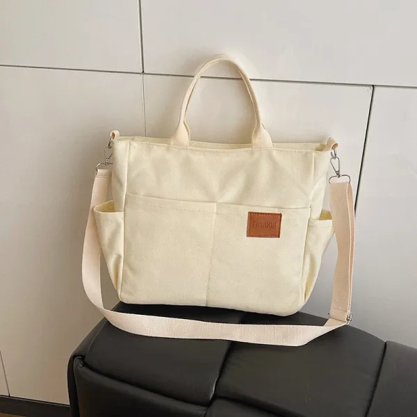 Design Canvas Tote Bag Beige Shoulder Handbag - 1
