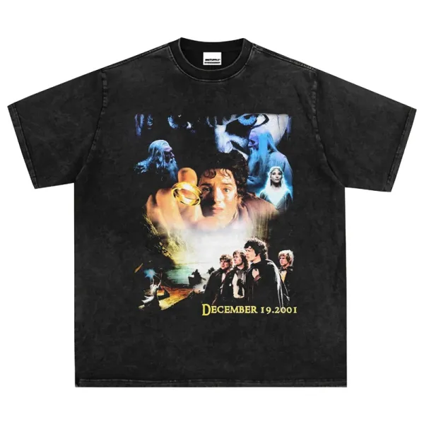 Design The Lord of the Rings Collage Print Black Acid Wash T-Shirt - 1