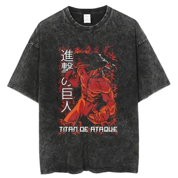 Design Attack on Titan Graphic Acid Wash T-Shirt T-Shirts - 1