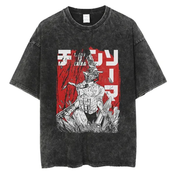 Design Graphic Print Acid Wash Black T-Shirt - 1