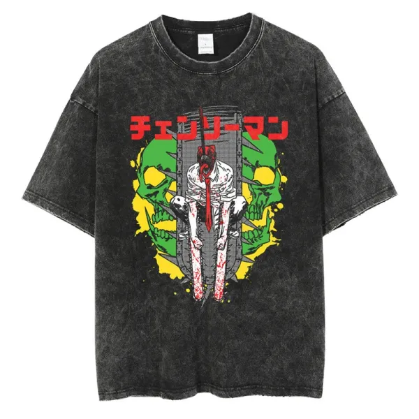 Design Chainsaw Man Graphic Acid Wash T-Shirt - 1