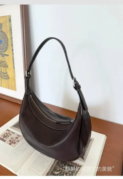 Design Crescent Moon Hobo Bag Black Leather Shoulder Bags - 14