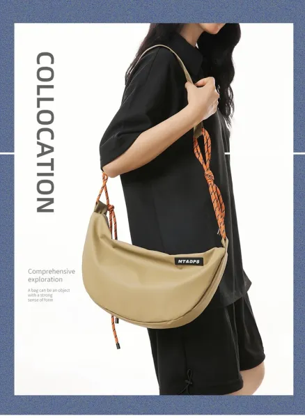 Design MT&DPs Saddle Bag Beige with Orange Rope Strap Crossbody Bag Crossbody Bags - 5