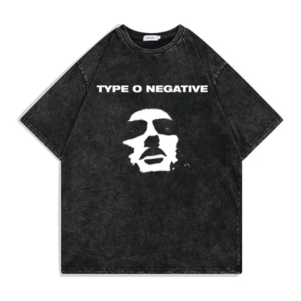 Design Type O Negative Band Graphic Acid Wash Black T-Shirt T-Shirts - 1