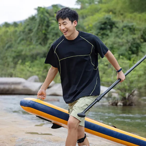 Design Performance T-Shirt Black with Lime Green Stitching - 19
