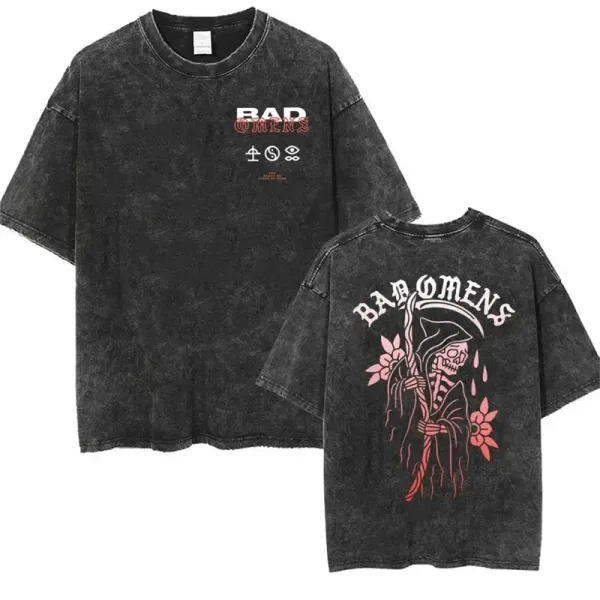 Design Bad Omens Band Graphic Acid Wash Black T-Shirt T-Shirts - 1