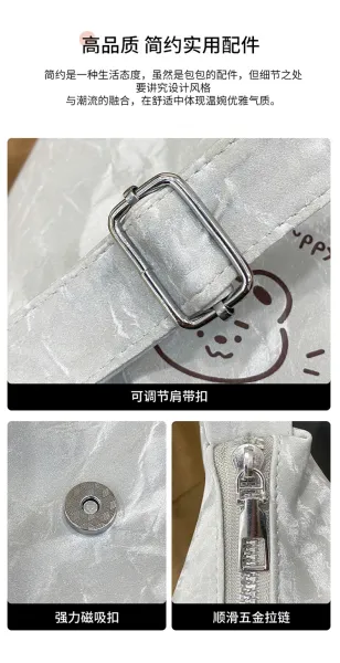 Design AIHITU STUDIO Cartoon Bear Print Silver Gray Hobo Bag - 7
