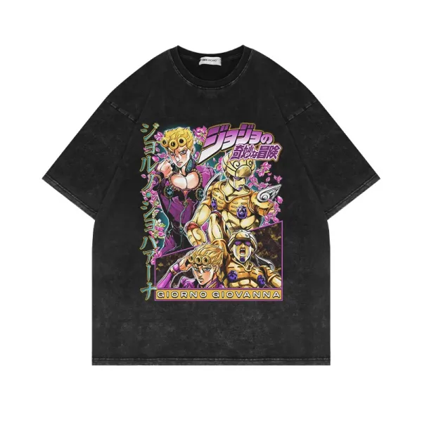 Design JoJo's Bizarre Adventure Giorno Giovanna Graphic T-Shirt Black - 1