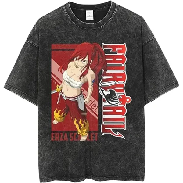 Design Fairy Tail Erza Scarlet Graphic Acid Wash T-Shirt T-Shirts - 1